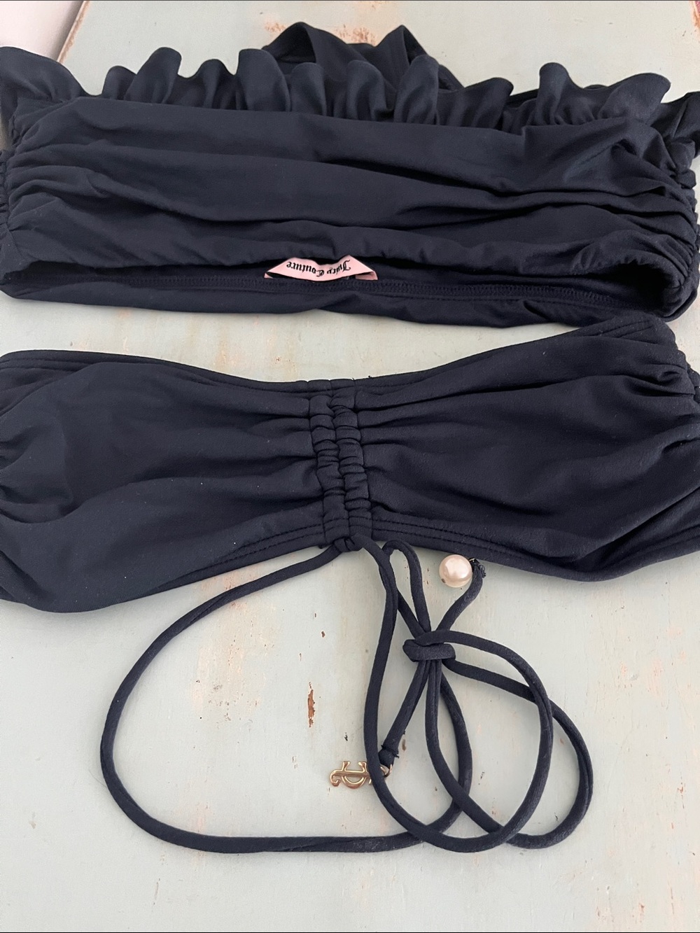 Juicy Couture Navy Ruffle Bandeau Bikini Small/Medium - Picture 14 of 15